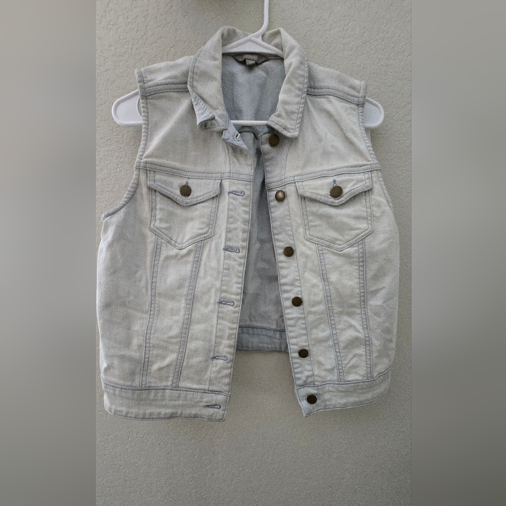 Light Gray Denim Vest with Button Details